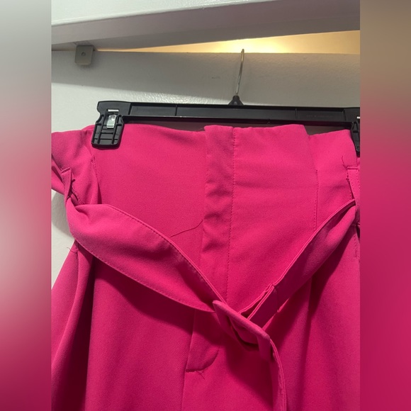Pink paper bag waist trouser with belt - Picture 4 of 5